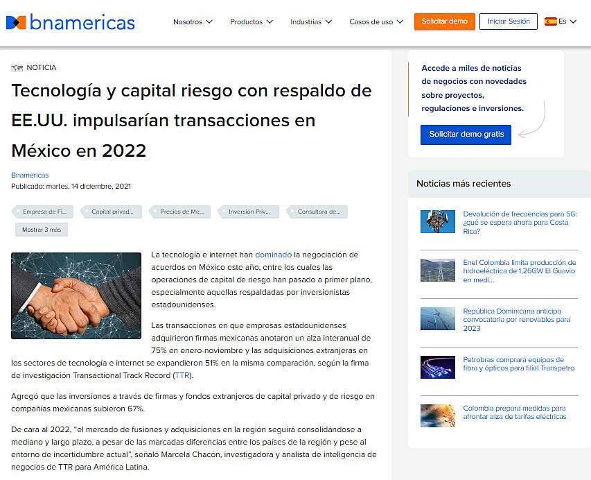 Tecnologa y capital riesgo con respaldo de EE.UU. impulsaran transacciones en Mxico en 2022